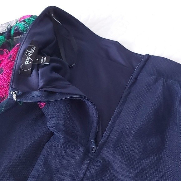 Speechless - Navy Blue & Pink Floral Tulle Layered Skater/Mini Skirt - Picture 10 of 12